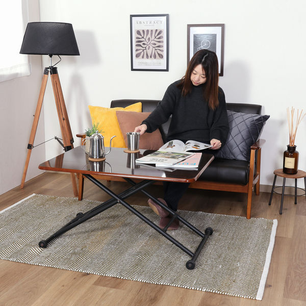 不二貿易 ガス昇降式テーブル 幅900×奥行600×高さ700mm ブラウン 74710