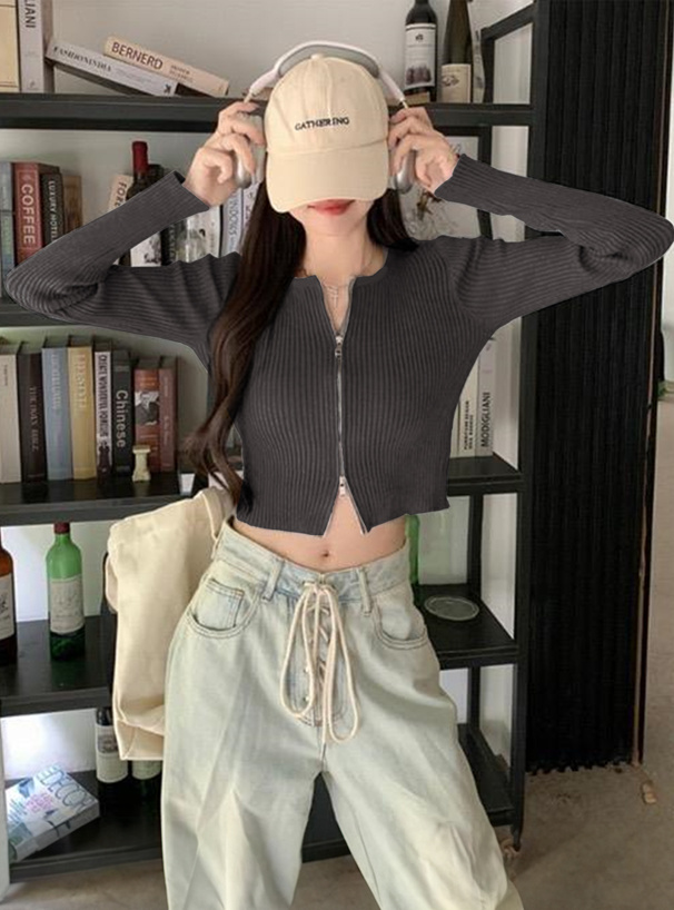 ダブルジップショート丈ニットトップス[an1574] | レディース