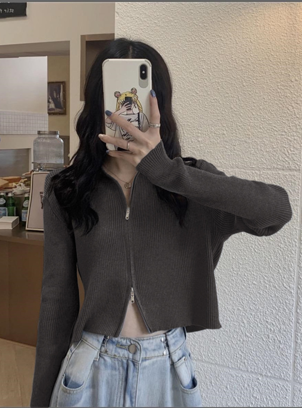 ダブルジップショート丈ニットトップス[an1574] | レディース