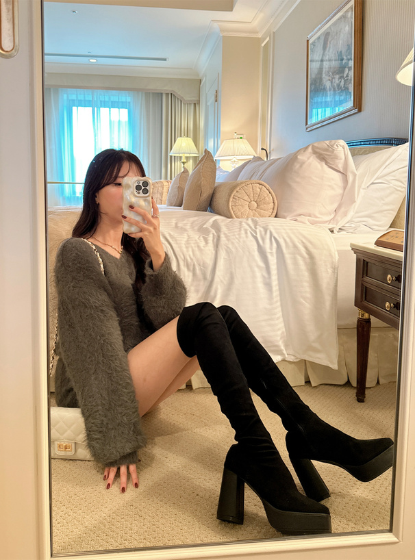 厚底スクエアトゥストレッチニーハイブーツ[gd1396] | レディース