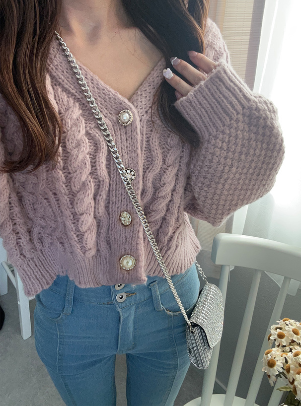 アソートボタンケーブル編みニットカーディガン[dr600] | レディース