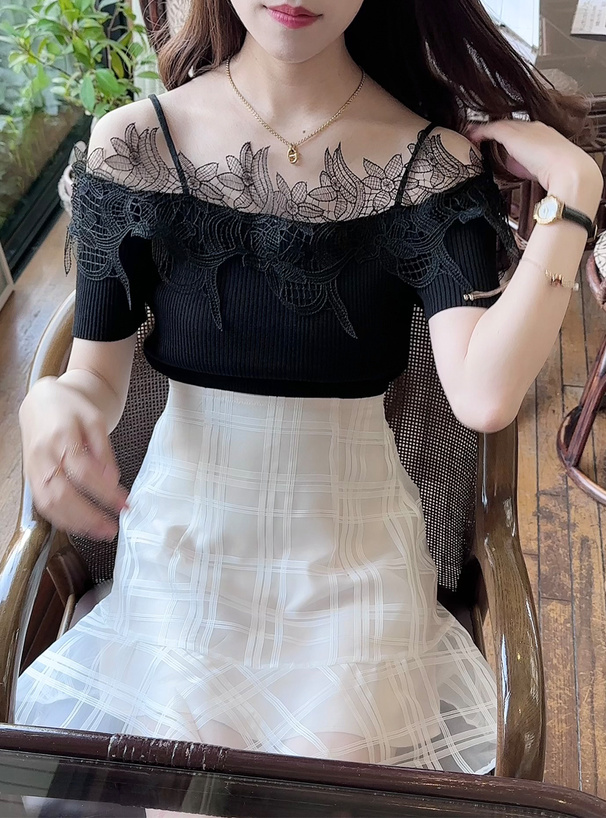 レースオフショルダーニットトップス[dr689] | レディースファッション