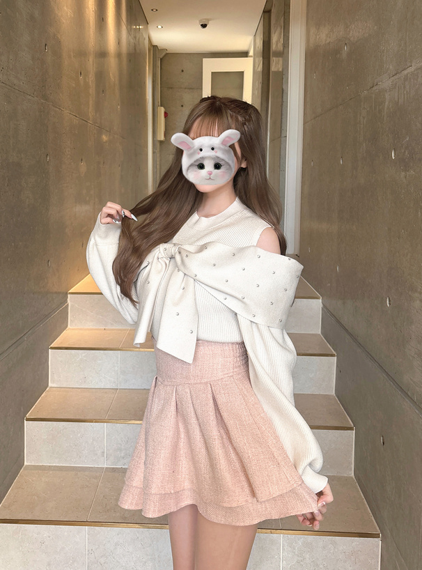 オープンショルダービジューリボンニットトップス[dr784] | レディース