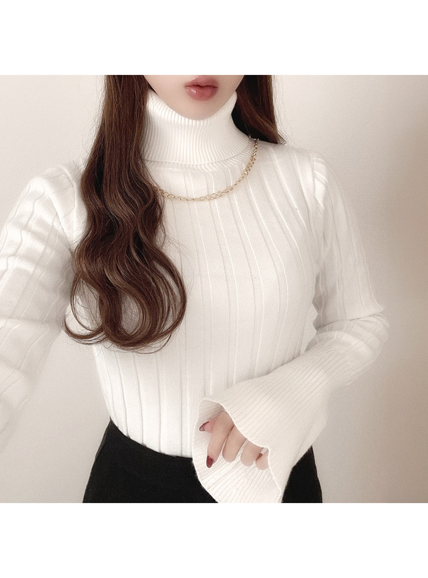 チェーンネックレス付きフレアスリーブニットトップス[fu68