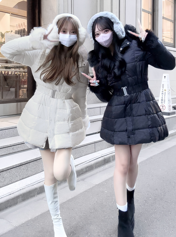 ベルト付きファーAラインダウンコート[kd79] | レディースファッション