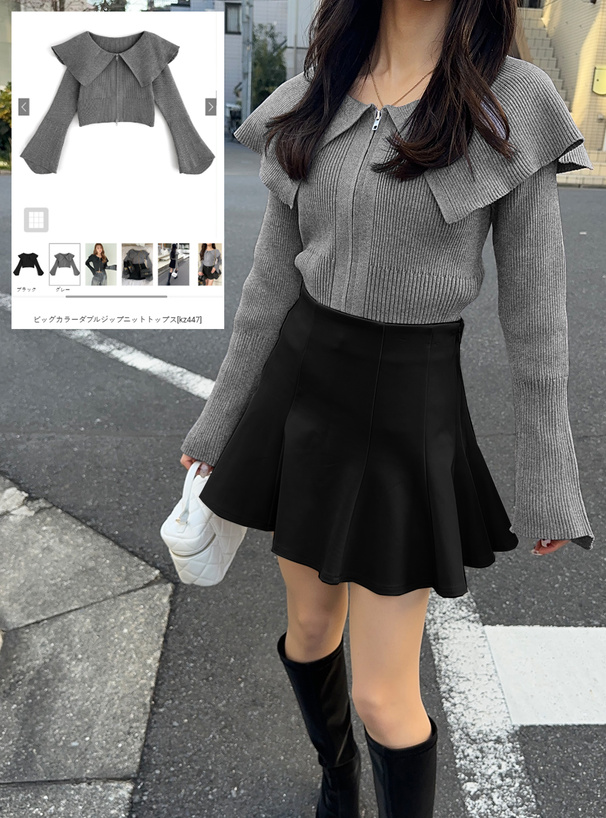 ビッグカラーダブルジップニットトップス[kz447] | レディース