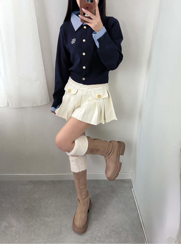 チェック柄シャツレイヤード風ニットカーディガン[kz716] | レディース