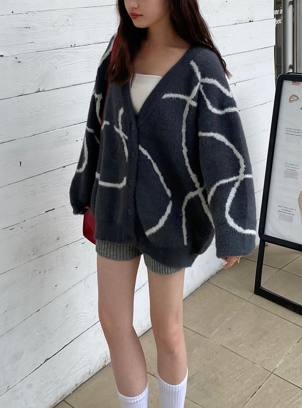 ニュアンス柄フェザーニットロングカーディガン[kz344] | レディース