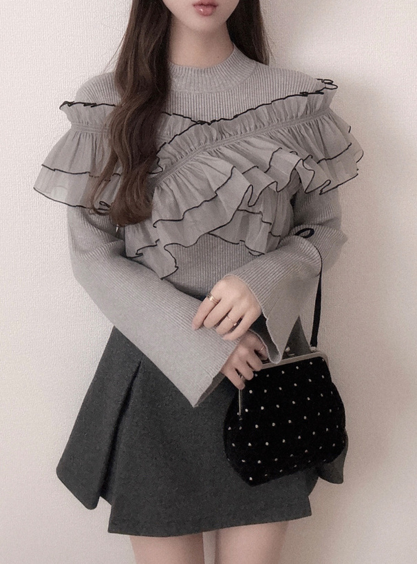 オーガンジーフリルニットトップス[lt58] | レディースファッション