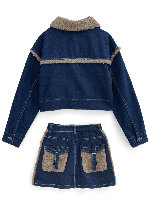 ボアデニムジャケット×ミニスカートセットアップ[nh185] | レディース