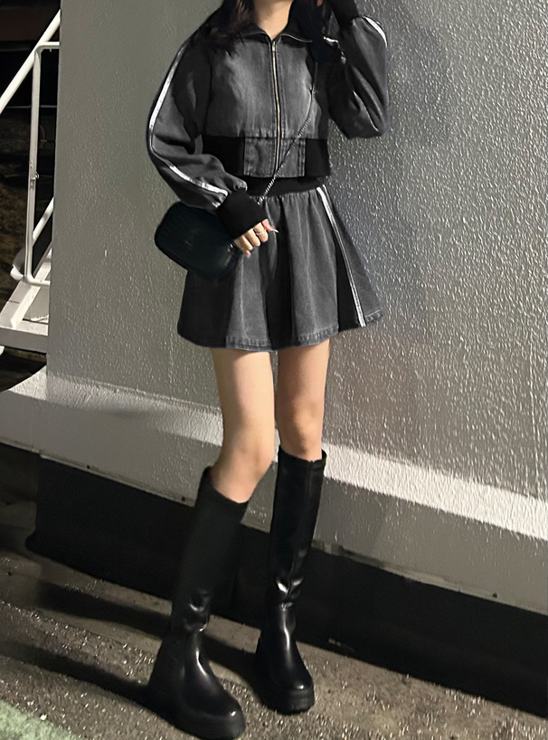 ラインブルゾン×フレアスカートデニムセットアップ[qu91] | レディース