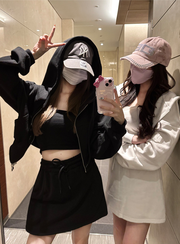 パーカー×ミニスカート裏起毛スウェットセットアップ[pm317