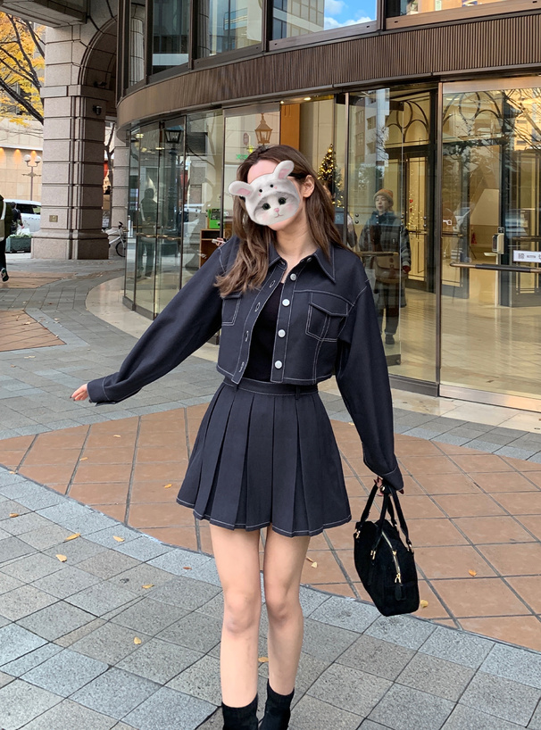 ショート丈ジャケット×プリーツミニスカートセットアップ[ta198