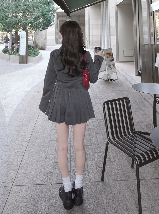 ダブルジャケット×プリーツミニスカートセットアップ[ta200