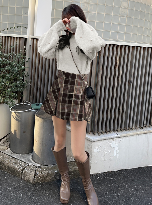 インパン裏地付きチェック柄プリーツスカート[tu963] | レディース