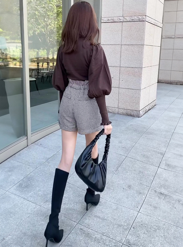 千鳥柄ハイウエストショートパンツ[tu230] | レディースファッション