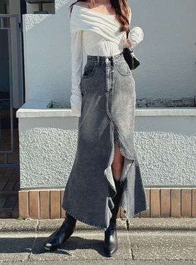 スリットラッフルデニムマーメイドスカート[nh190] | レディース