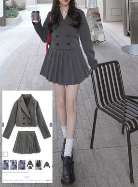 ダブルジャケット×プリーツミニスカートセットアップ[ta200