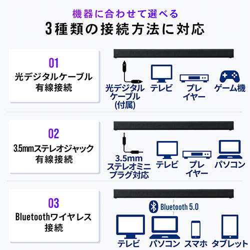 サウンドバー テレビ 薄型 Bluetooth iPhone スマホ接続対応 80W高出力