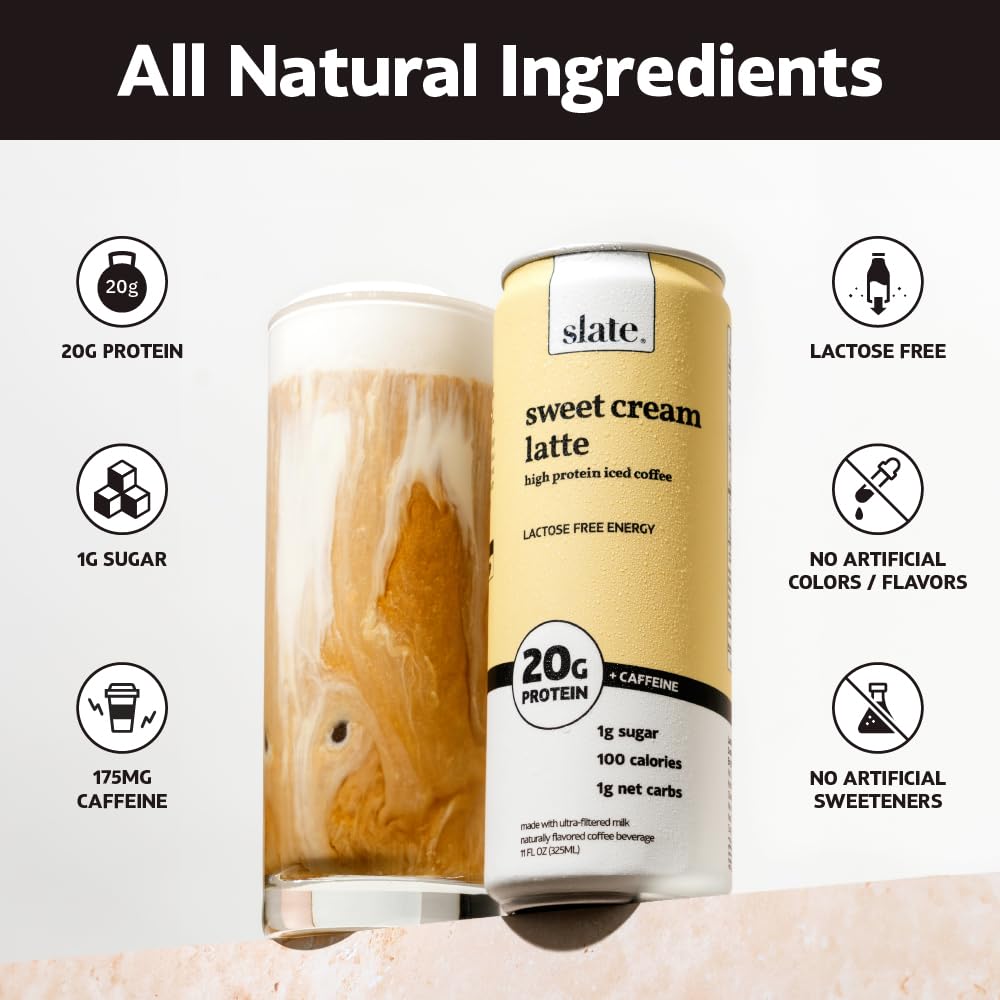 Slate Milk - Sweet Cream Latte, No Sugar Added - Protein Coffee