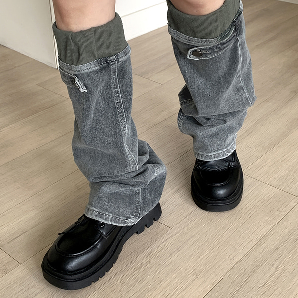 レッグウォーマーセット] ストラップデニムニーソックス+ミニスカート