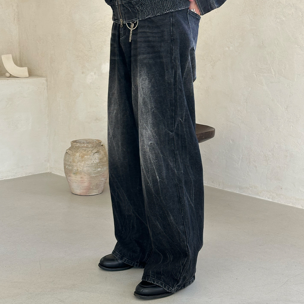 ウォッシュストレートブラックデニムパンツ | ファッション通販サイト NUGU