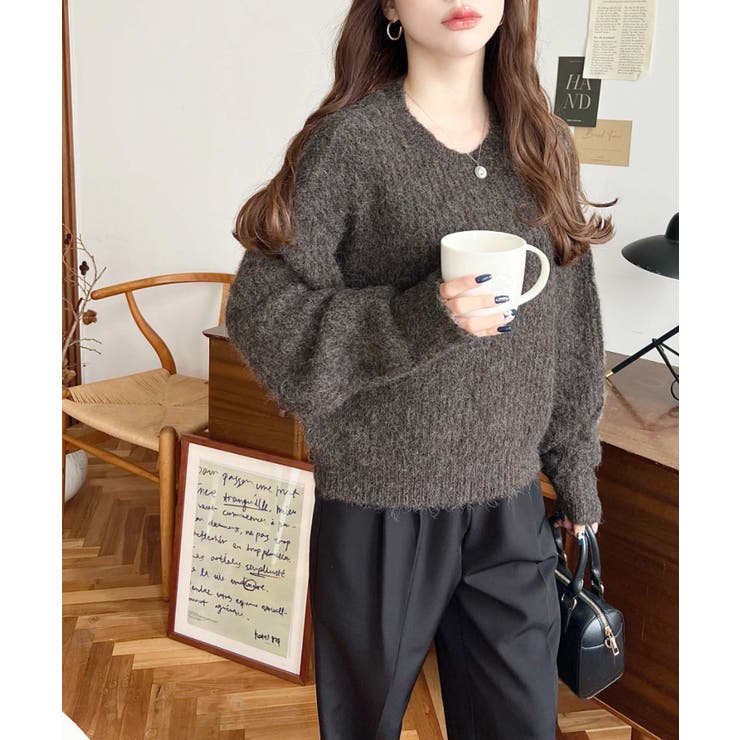 ざっくり畦編みMIXヤーンニットプルオーバー[品番：ERMW0004029