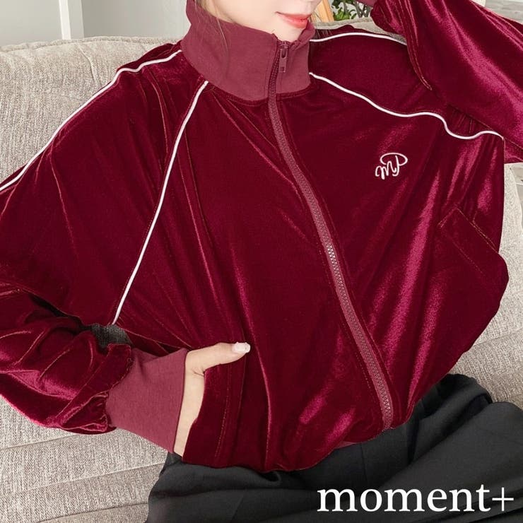 ワンポイント刺繍配色ラインベロアトラックジャケット[品番