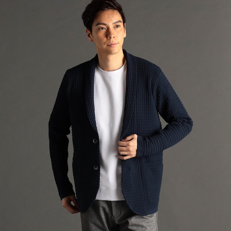 リンクスジャカード ショールカラーカーディガン[品番：NICW0005266