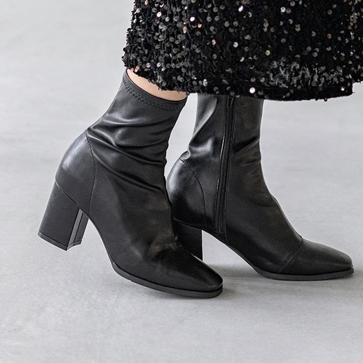 ショートブーツ レディース チャンキーヒール[品番：HSYS0010387