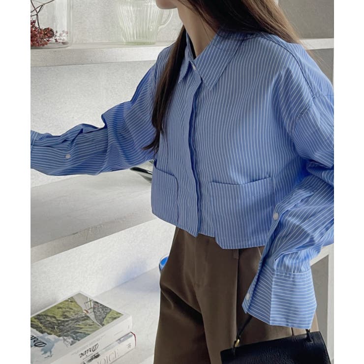 ポケット レイヤード デザイン クロップド シャツ[品番：ORGW0009295