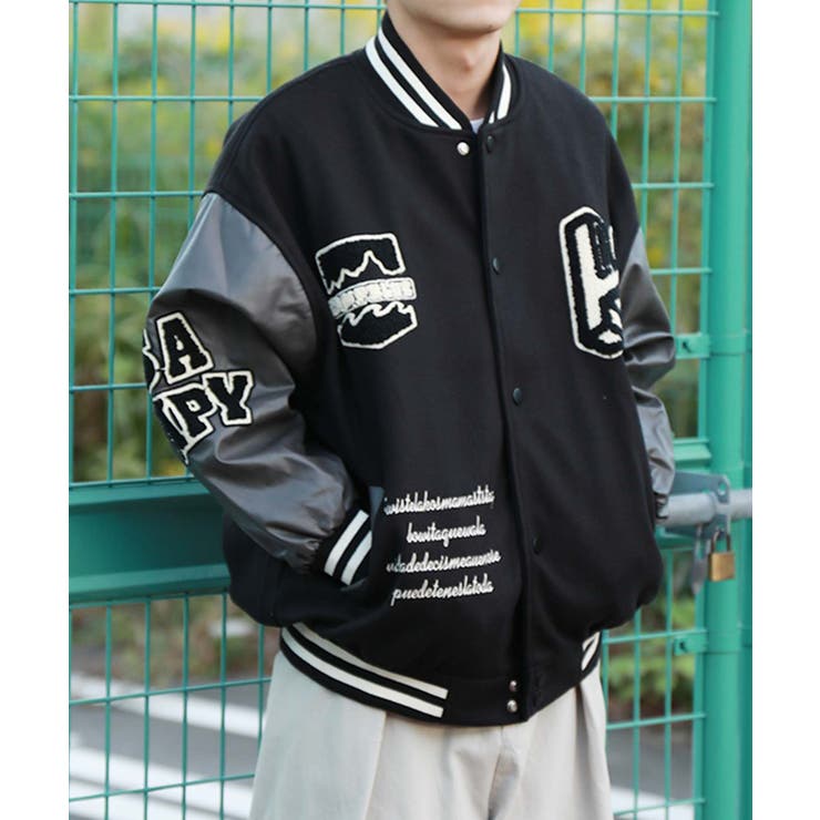 ブルゾン【HOOK】H柄 ユニセックスアメカジワッペン刺繍スタジャン