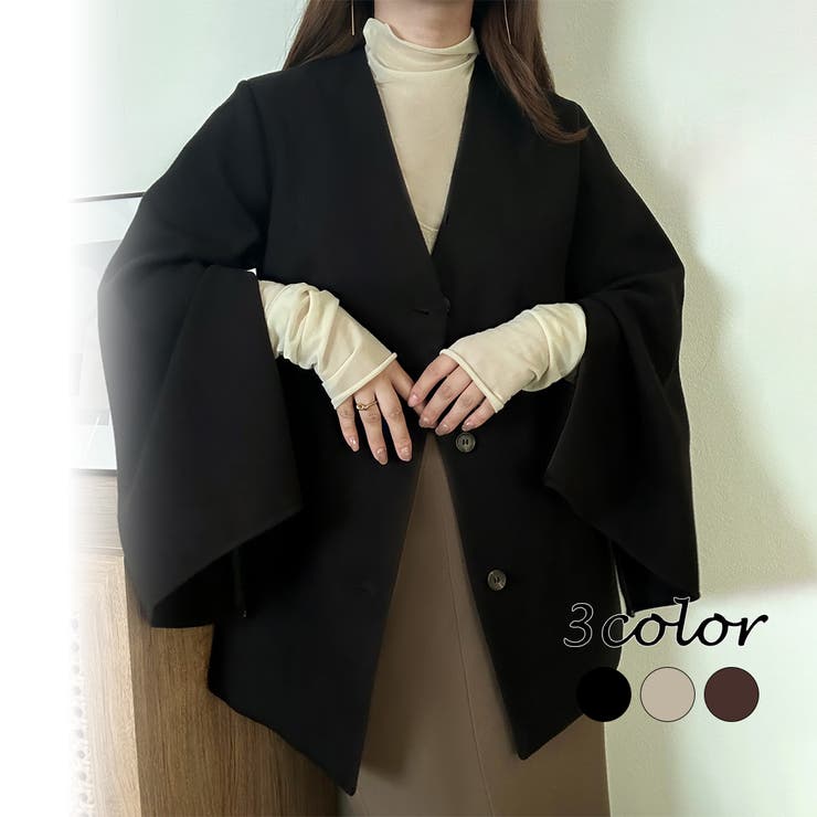 ウールライクスリットスリーブコート[品番：AMTW0009890]｜JUNOAH