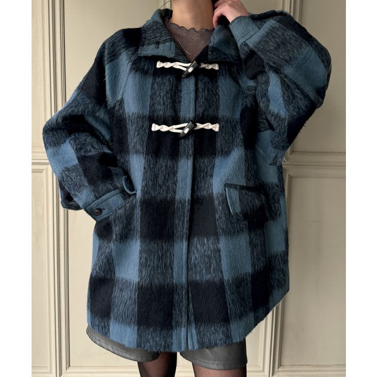 シャギーチェックダッフルコート[品番：AMTW0011798]｜JUNOAH