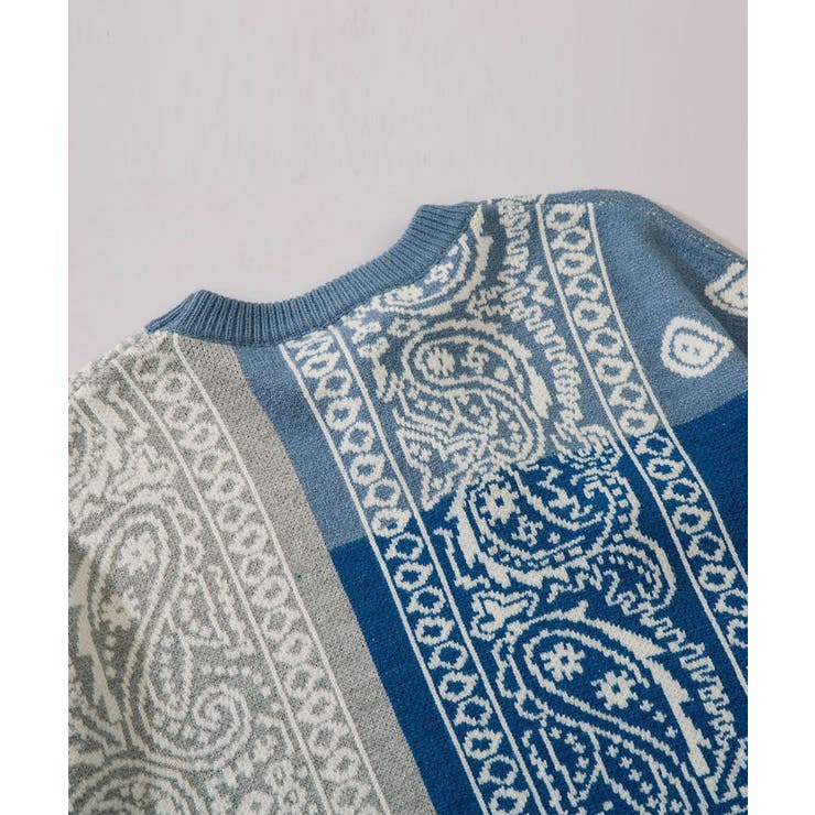 HOOK】バンダナ模様ニット風スウェット ニット メンズ[品番