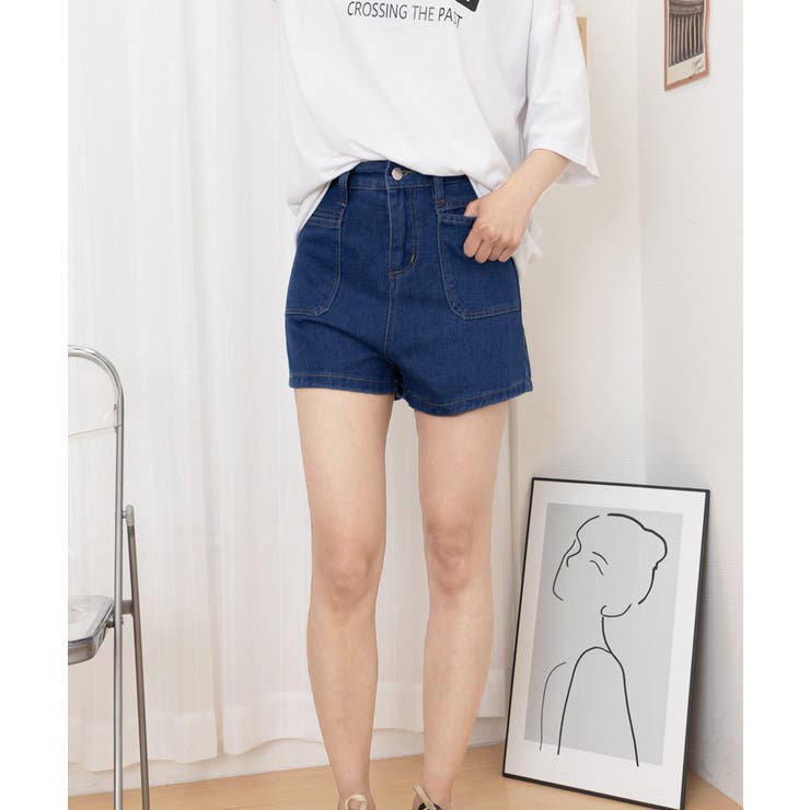 デニムショートパンツ ハイウエスト美脚夏[品番：AGCW0006894