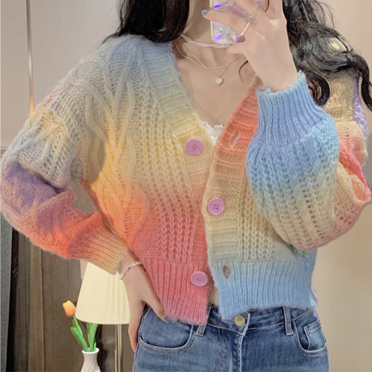 グラデーションカラー ニットカーディガン[品番：ADEW0003797]｜ad