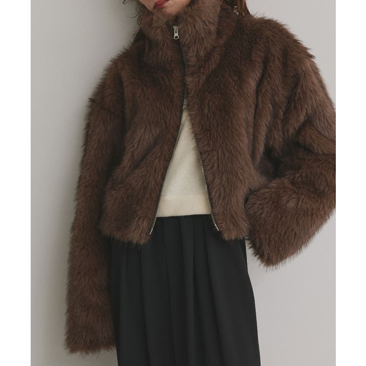 ショート丈スタンドカラーフェイクファージャケット[品番：ADEW0005130