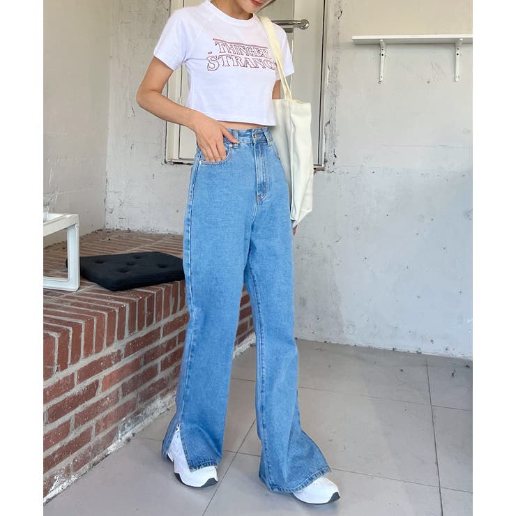 デニムパンツ サイドスリット ハイウエスト SML[品番：ADEW0003540