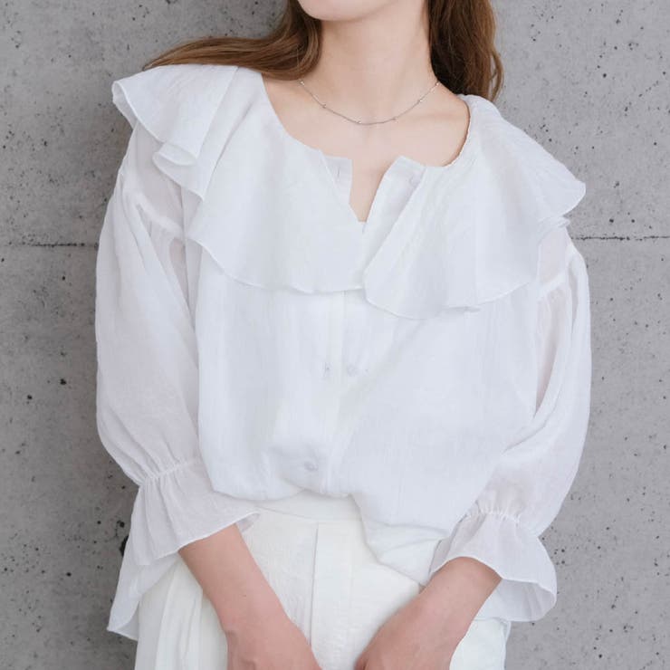 2wayラッフルフリル襟ブラウス 春 夏 秋[品番：QU000008264