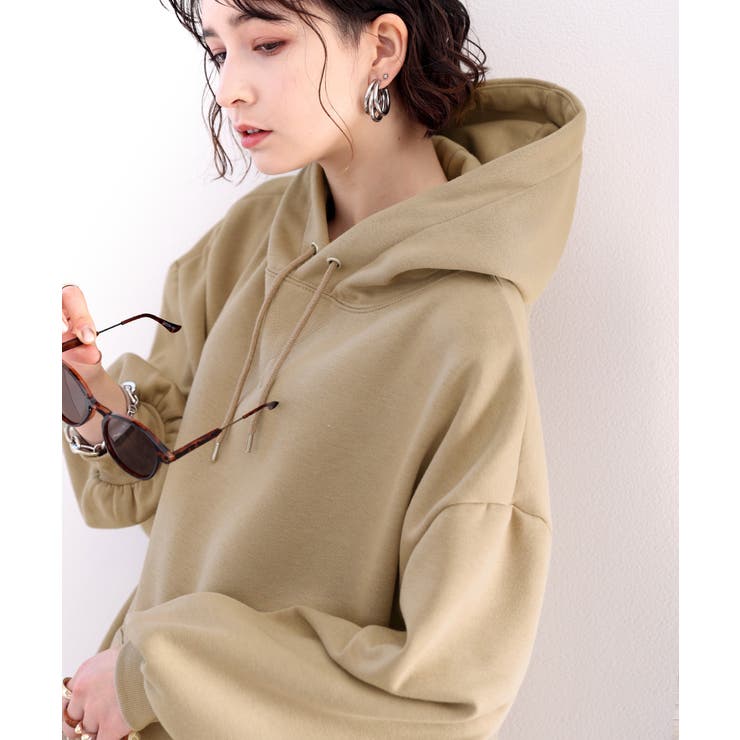 ビッグシルエット スリット入り無地プルオーバーパーカー[品番