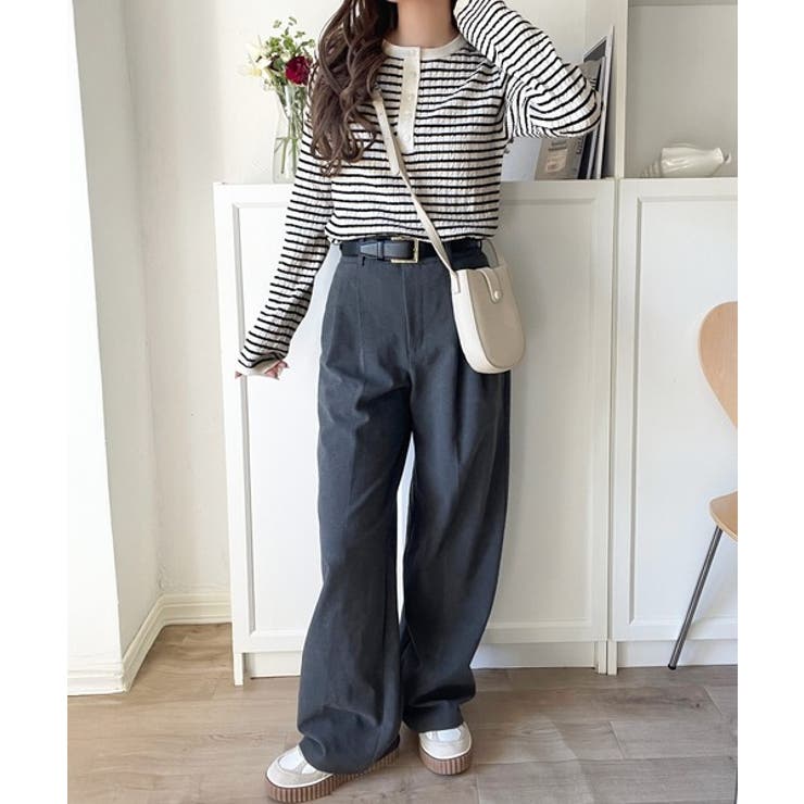 もっちり柔らかな風合い。ミニケーブル編みヘンリーネックニット（長袖