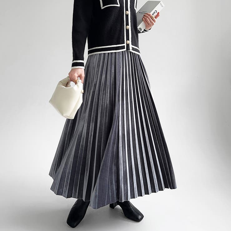 ベロアスカート プリーツスカート ロングスカート[品番：COCW0000094