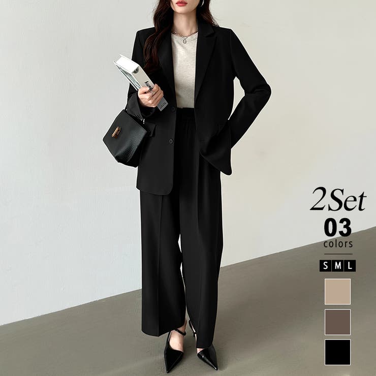 パンツスーツセット テーラードジャケット ワイドパンツ[品番