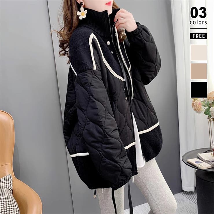 キルティングジャケット 配色パイピング 切り替えニット[品番