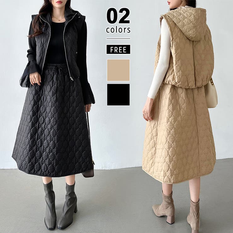 キルティング セットアップ スカートベスト上下セット[品番