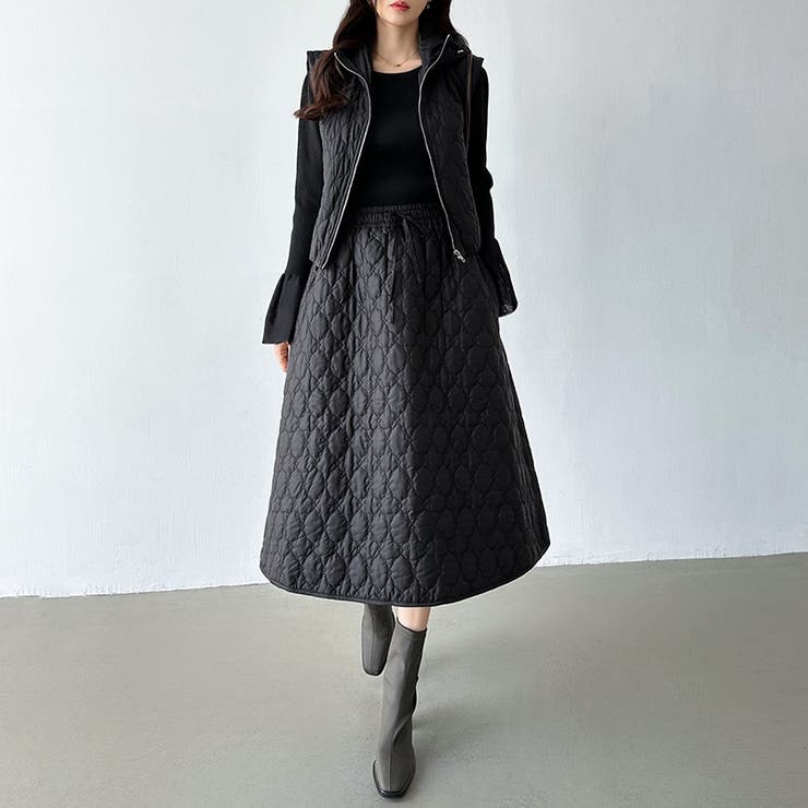 キルティング セットアップ スカートベスト上下セット[品番