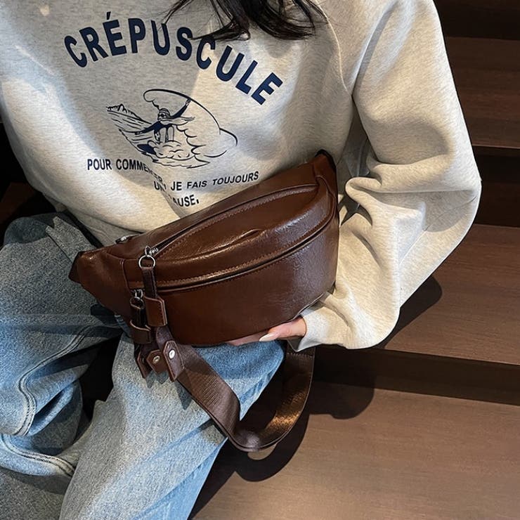 ダブルポケットPUレザー ボディバッグ ウエストポーチ[品番