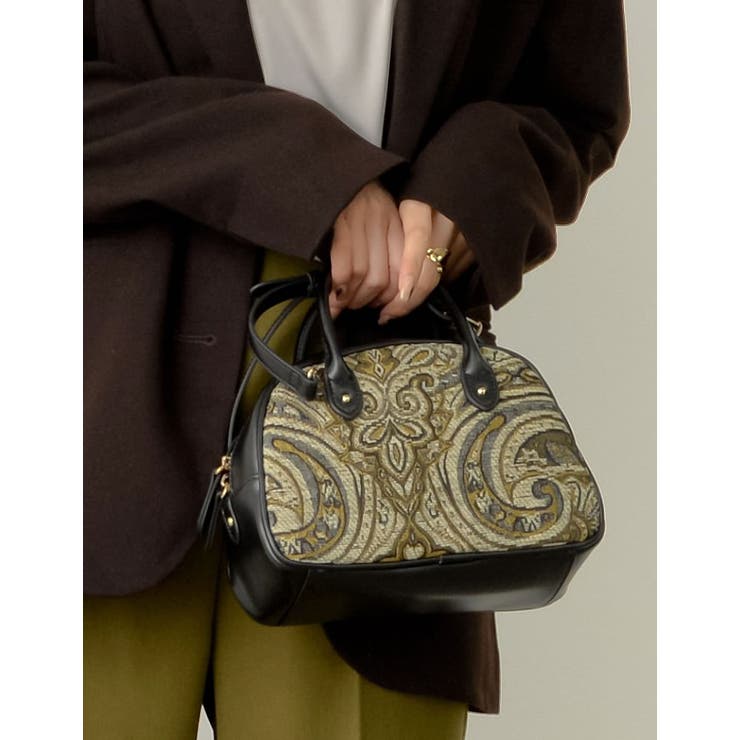 繊細なジャガード織りがトレンドライクな1点 ジャガードボストンバッグ