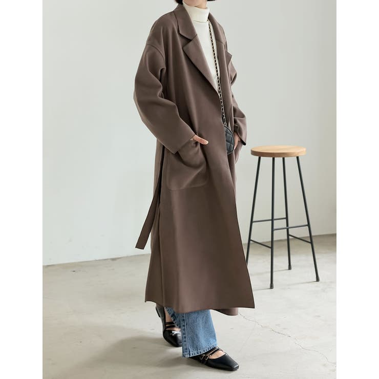ベルト付きウールライクテーラードガウンコート[品番：GS000020847